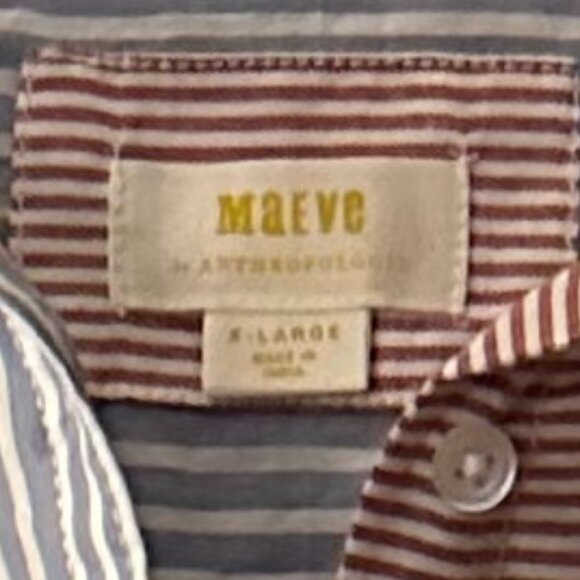 NEVER WORN Anthropologie Maeve Bennett Button Down Red / Blue Striped Over-sized - Picture 3 of 3